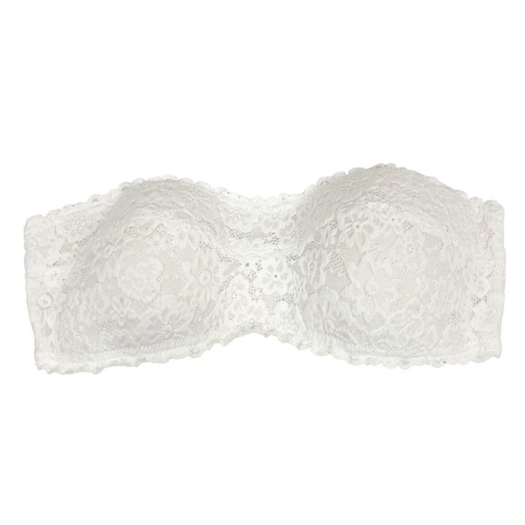 Aerie White Lace Strapless Bandeau Bra Wireless - Size Large - Picture 1 of 4